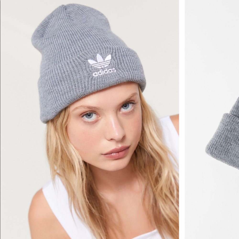 Adidas originals heather grey trefoil beanie cap - Picture 2 of 5